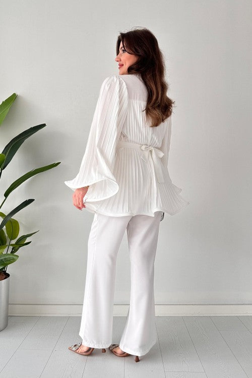 Ivyshape | Pleated Flared Top And Pants Set