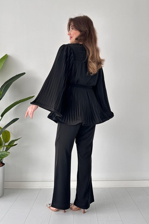 Ivyshape | Pleated Flared Top And Pants Set