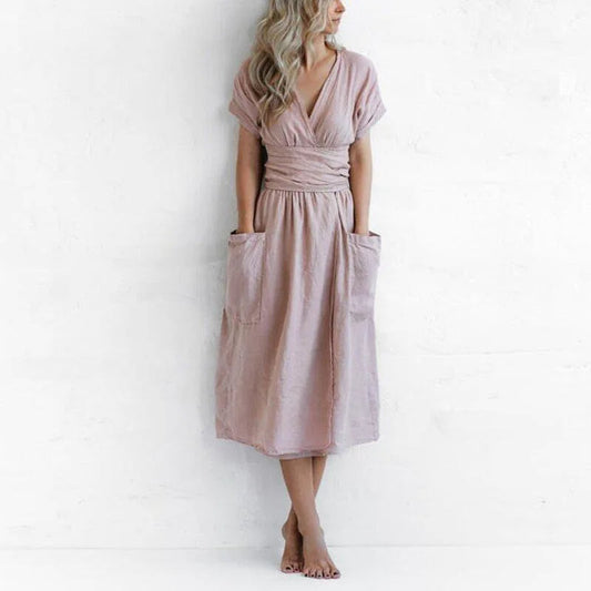 Ivyshape | Solid Color Cotton Linen Strappy Dress