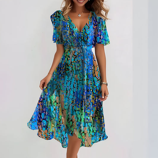 Ivyshape | Women's Flowy Elegant Mid Dress V-Neck