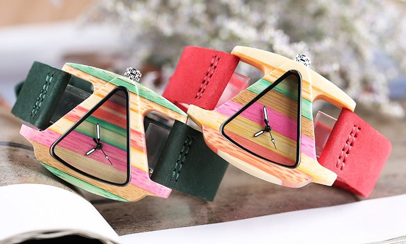 IvyShape | Colored Triangle Bamboo Wood Watch