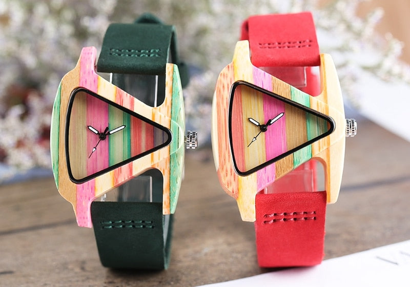 IvyShape | Colored Triangle Bamboo Wood Watch