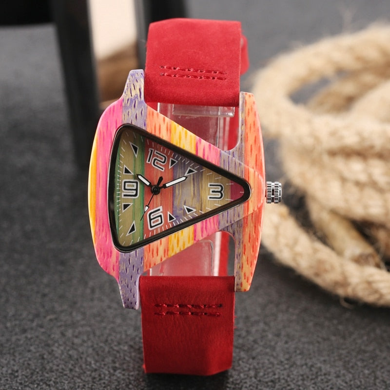 IvyShape | Colored Triangle Bamboo Wood Watch