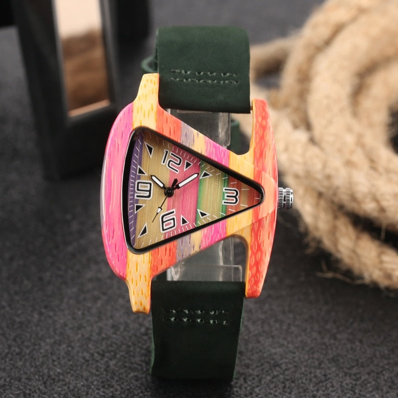 IvyShape | Colored Triangle Bamboo Wood Watch