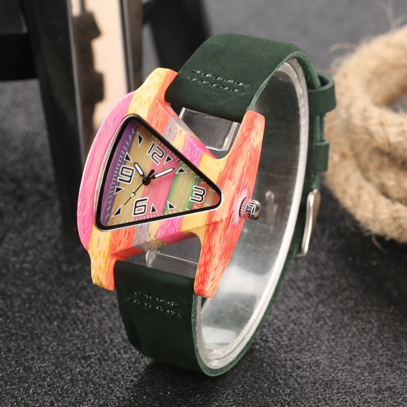 IvyShape | Colored Triangle Bamboo Wood Watch