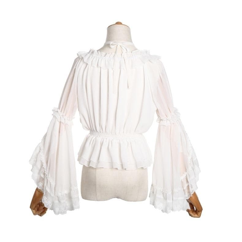 Chiffon Ruffle Blouse With Transparent Flare Sleeves