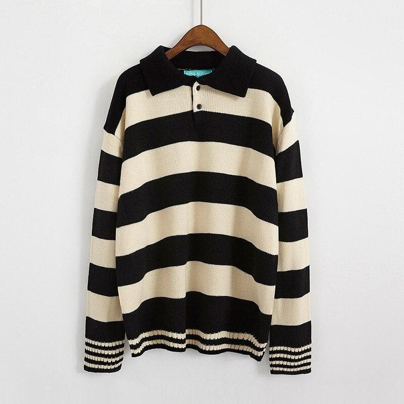 Striped Sweater With Buttoned Collar