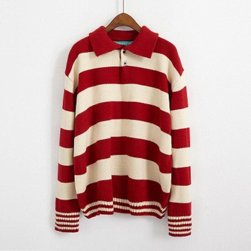 Striped Sweater With Buttoned Collar