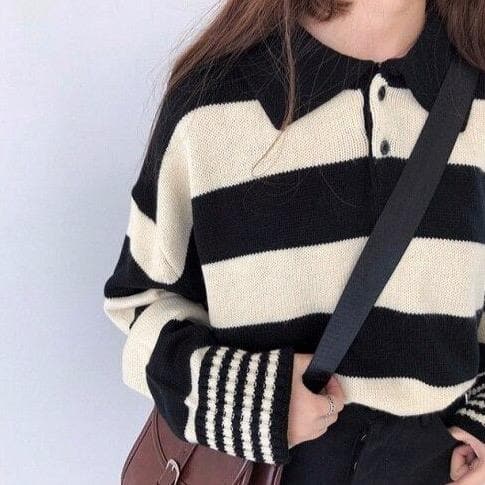 Striped Sweater With Buttoned Collar