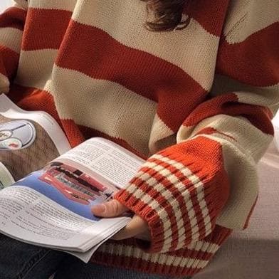 Striped Sweater With Buttoned Collar