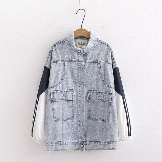 Denim Coat with Patchwork Sleeves