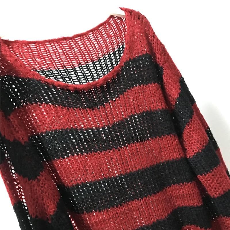 Oversized Striped Sweater With Ripped Details