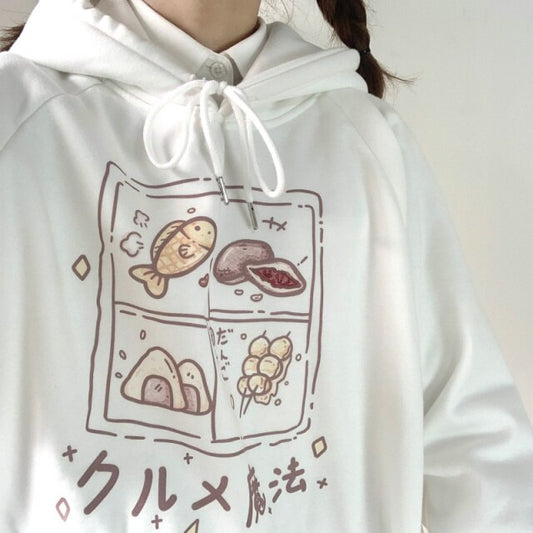 Hoodie With Food Print And Japanese Lettering