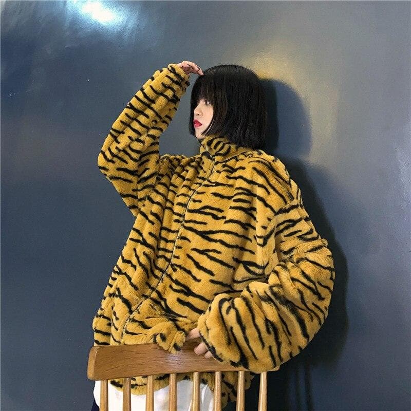 Zebra Plush Jacket with Zipper