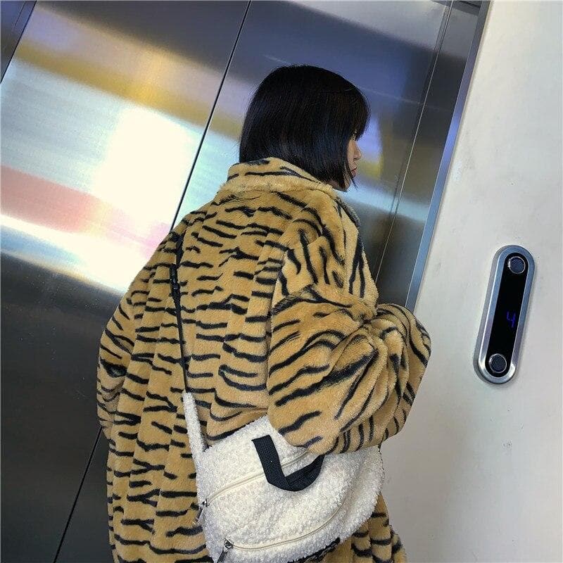 Zebra Plush Jacket with Zipper