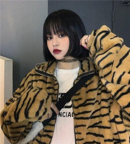 Zebra Plush Jacket with Zipper