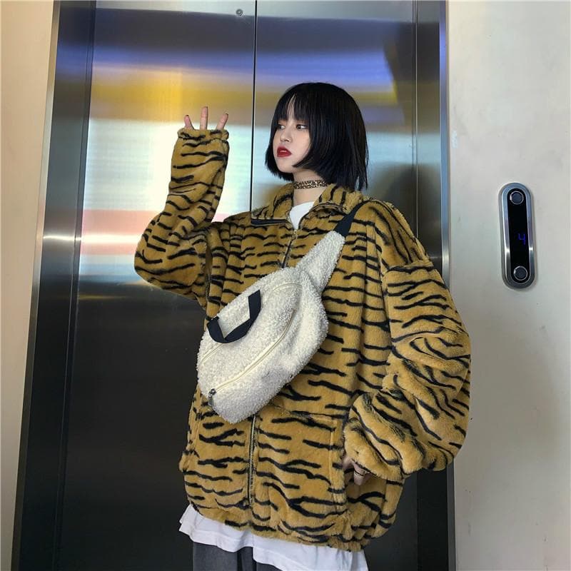 Zebra Plush Jacket with Zipper