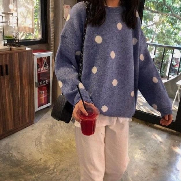 Knit Sweater With Polka Dots