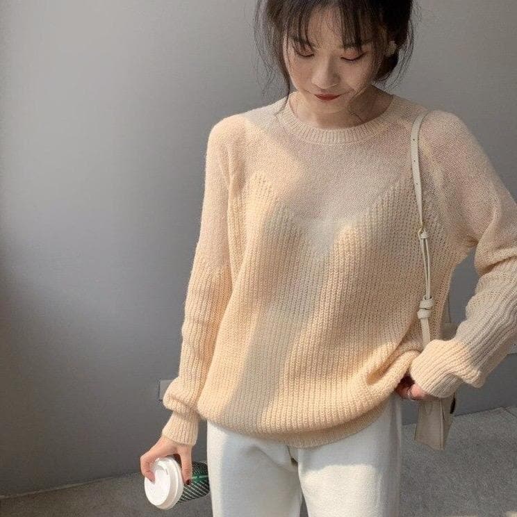 Knit Sweater With See-Through Neckline