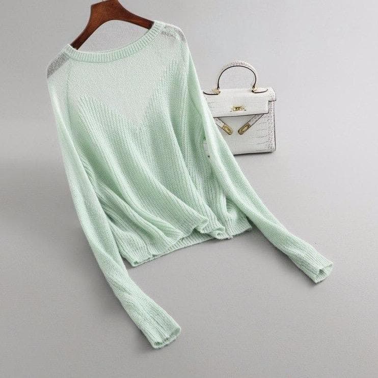 Knit Sweater With See-Through Neckline