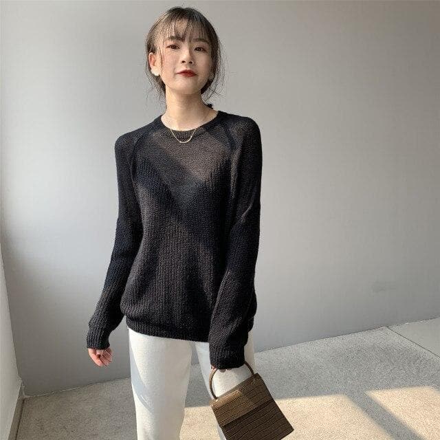 Knit Sweater With See-Through Neckline