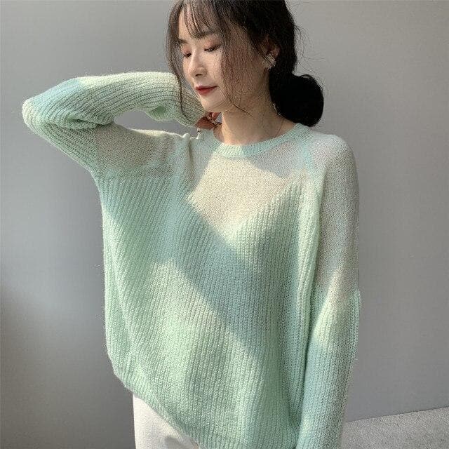 Knit Sweater With See-Through Neckline