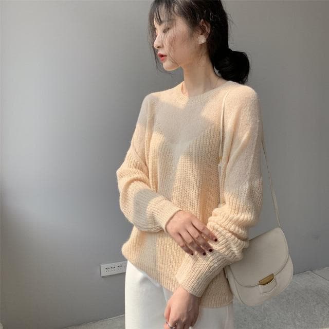 Knit Sweater With See-Through Neckline