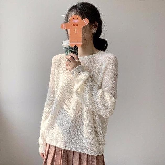 Knit Sweater With See-Through Neckline