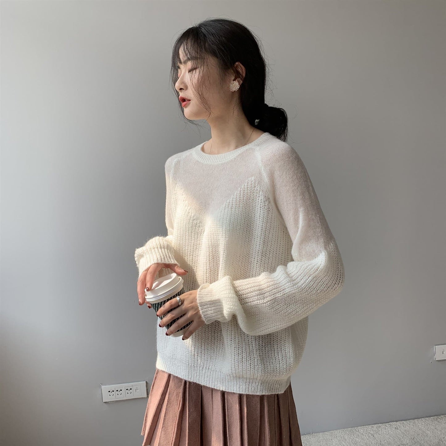 Knit Sweater With See-Through Neckline