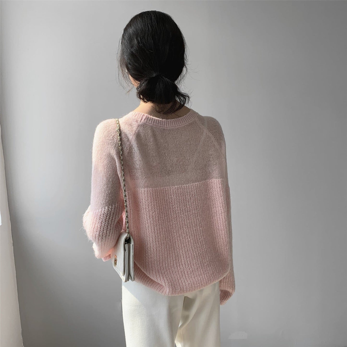 Knit Sweater With See-Through Neckline