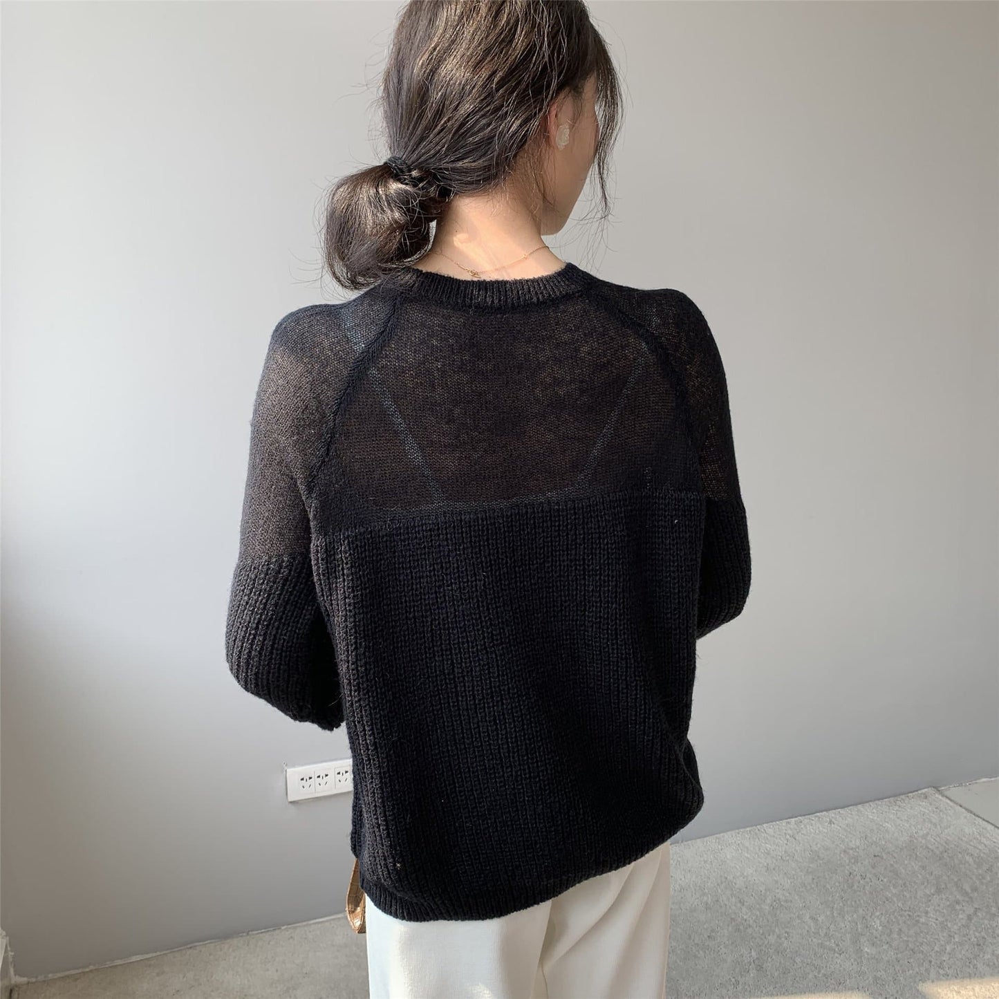 Knit Sweater With See-Through Neckline