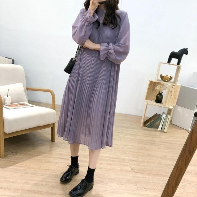 Midi Chiffon Dress With Lantern Sleeves