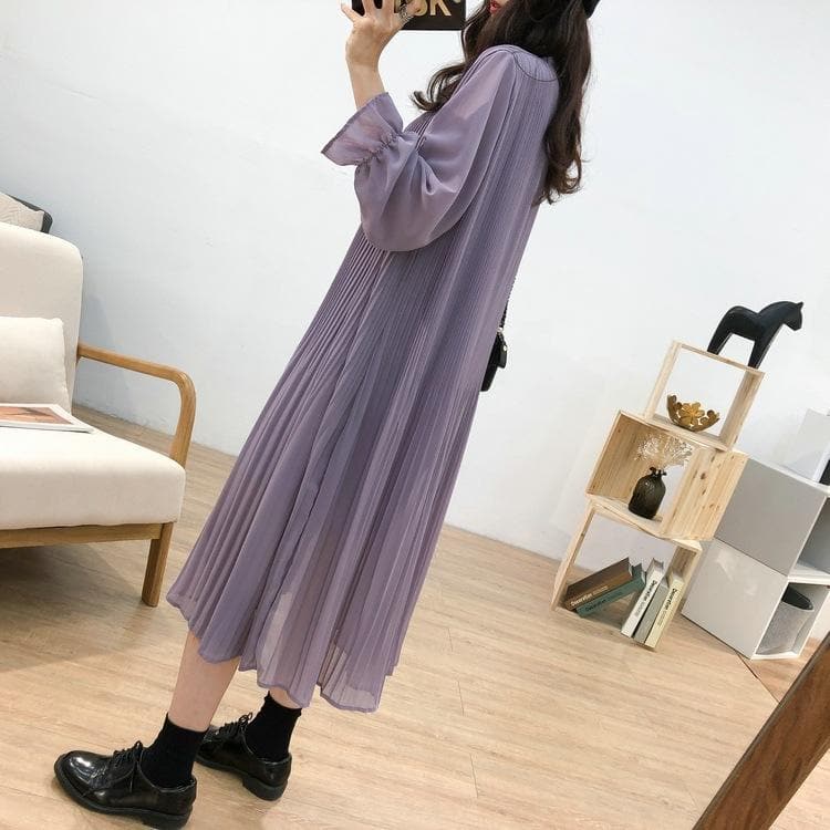 Midi Chiffon Dress With Lantern Sleeves