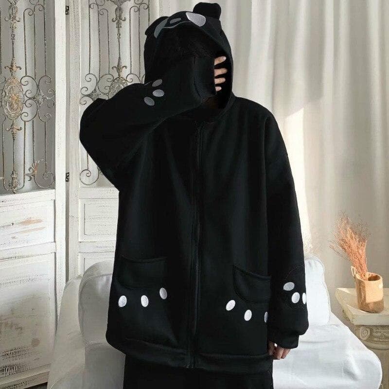 Zip Hoodie With Paw Print