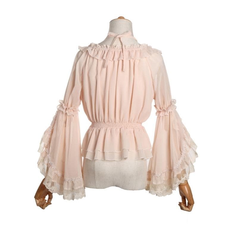 Chiffon Ruffle Blouse With Transparent Flare Sleeves