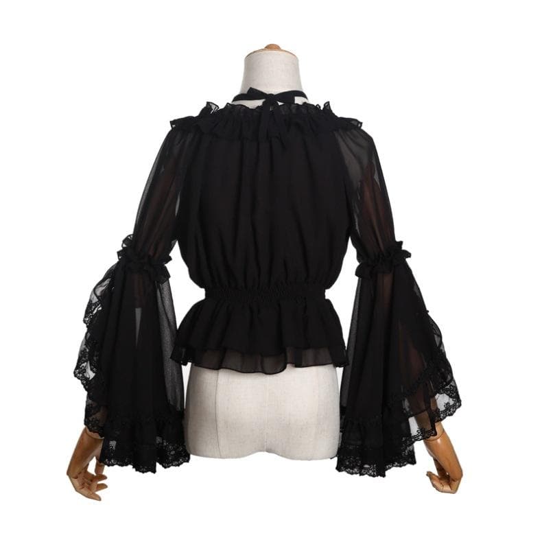 Chiffon Ruffle Blouse With Transparent Flare Sleeves