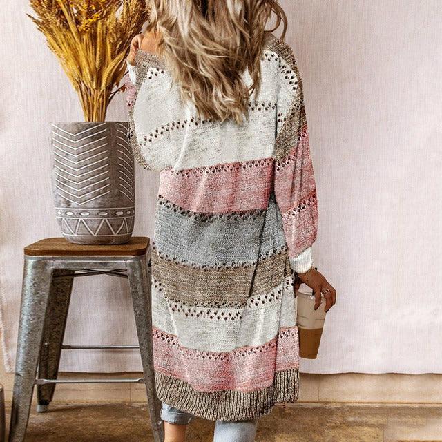 Ivyshape | Striped Cardigan with Patchwork for Women