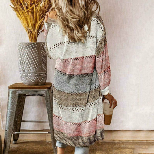 Ivyshape | Women's Striped Cardigan Long