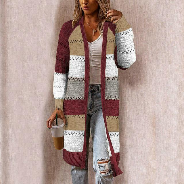 Ivyshape | Striped Cardigan with Patchwork for Women