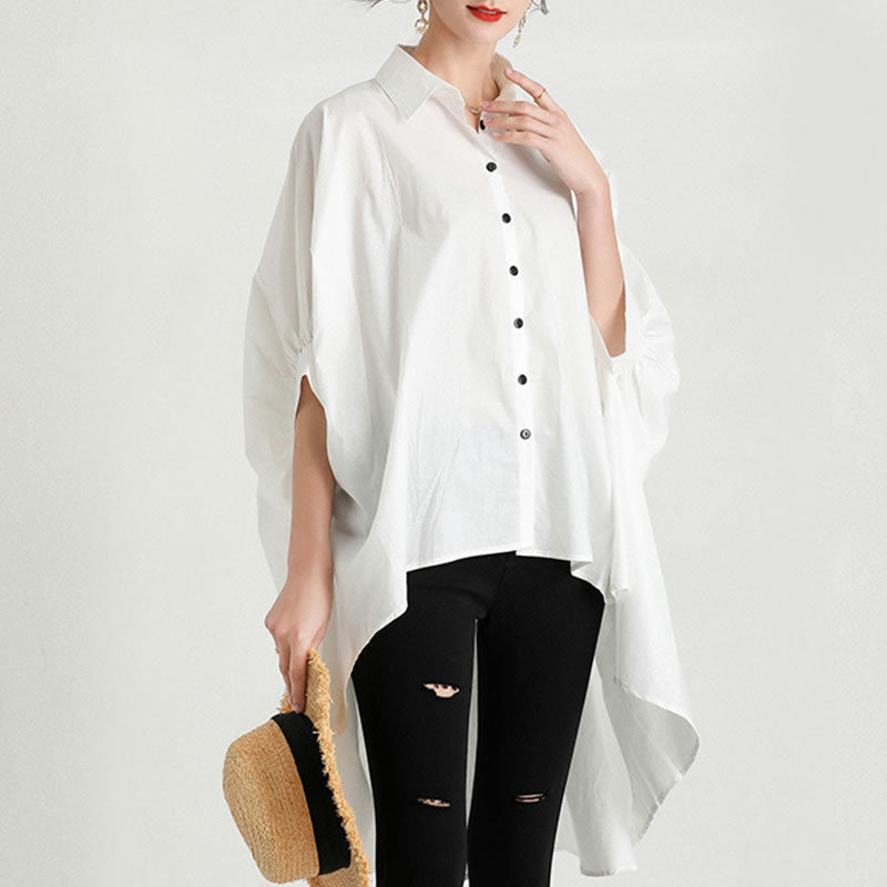 High-Low Shirt With Half Sleeves And Buttons