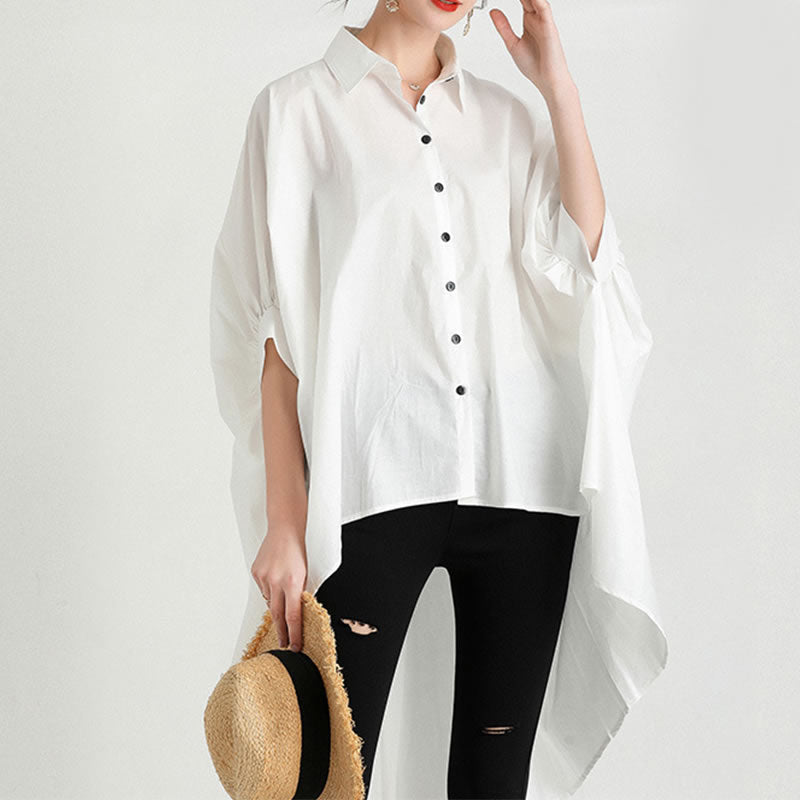 High-Low Shirt With Half Sleeves And Buttons