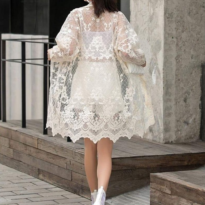 Premium Transparent Long Blouse With Floral Lace