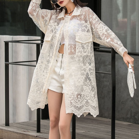 Premium Transparent Long Blouse With Floral Lace