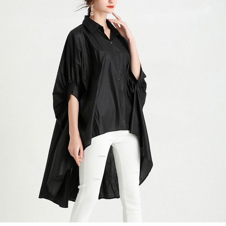 High-Low Shirt With Half Sleeves And Buttons