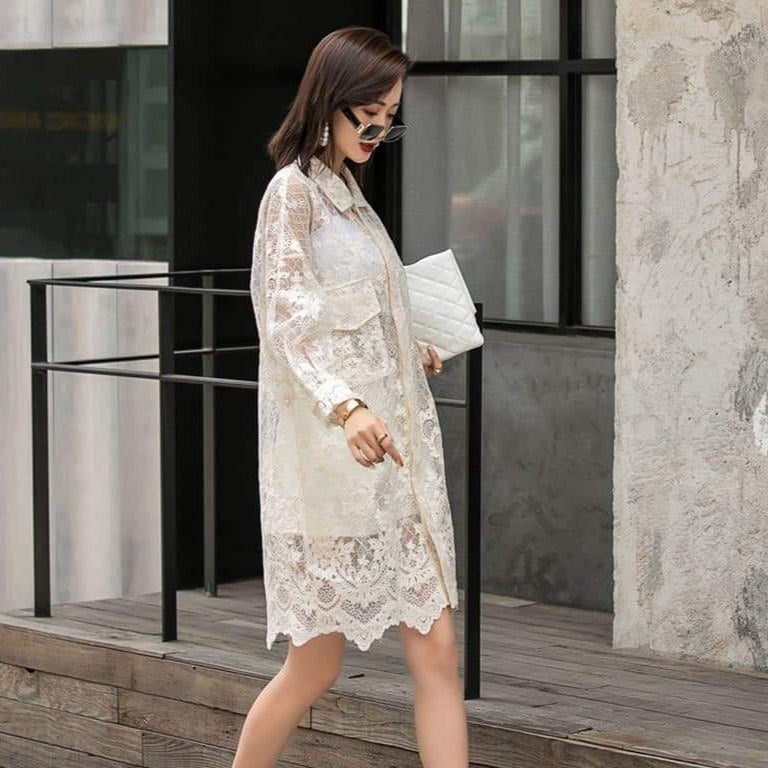 Premium Transparent Long Blouse With Floral Lace