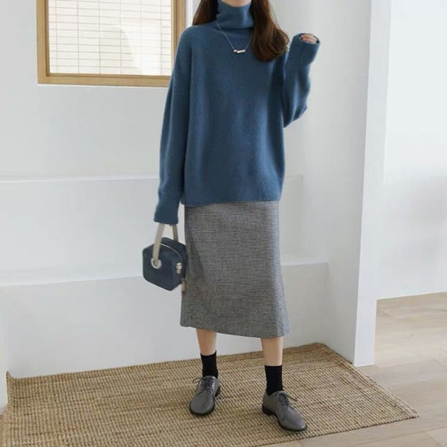 Basic Turtleneck Sweater With Overcut Shoulders