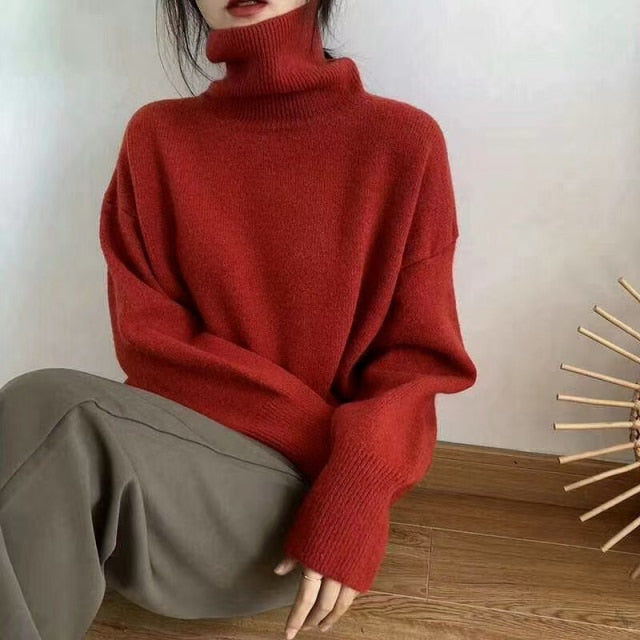 Basic Turtleneck Sweater With Overcut Shoulders