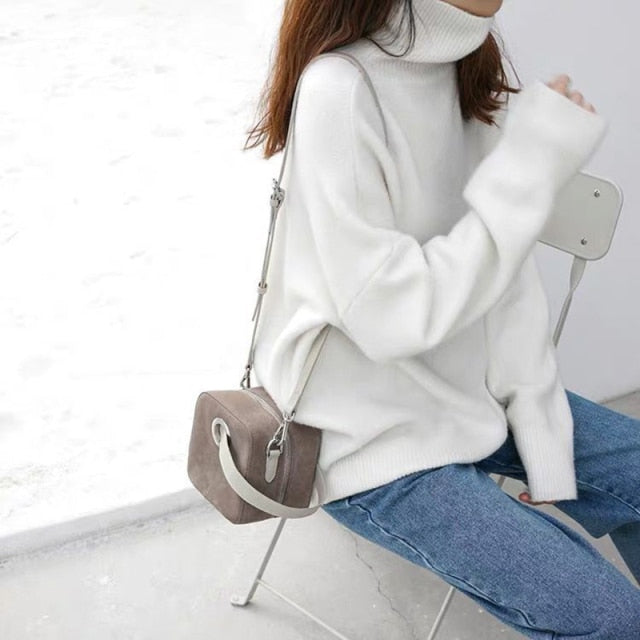 Basic Turtleneck Sweater With Overcut Shoulders