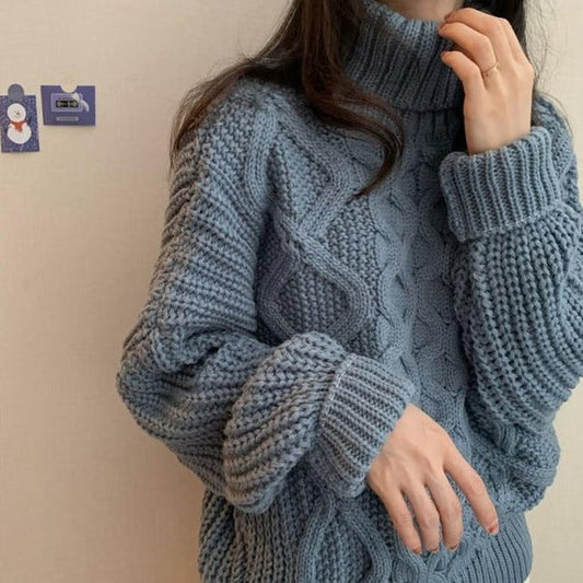 Thick Needle Twist Turtleneck Sweater