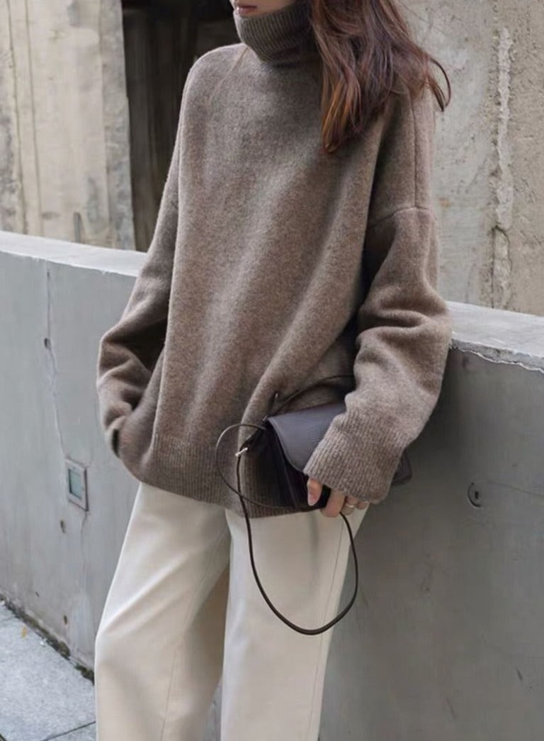 Basic Turtleneck Sweater With Overcut Shoulders